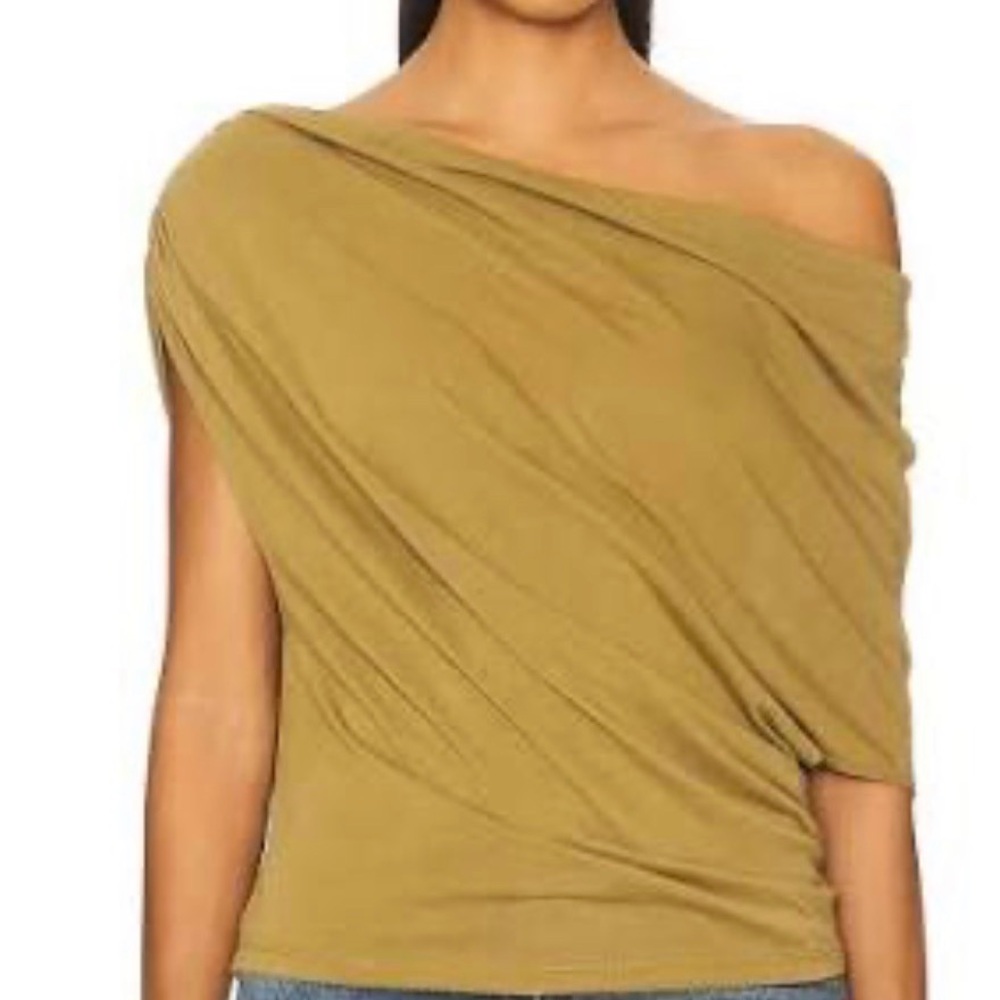 Free People Blake Top One-Shoulder Draped Top in Olive